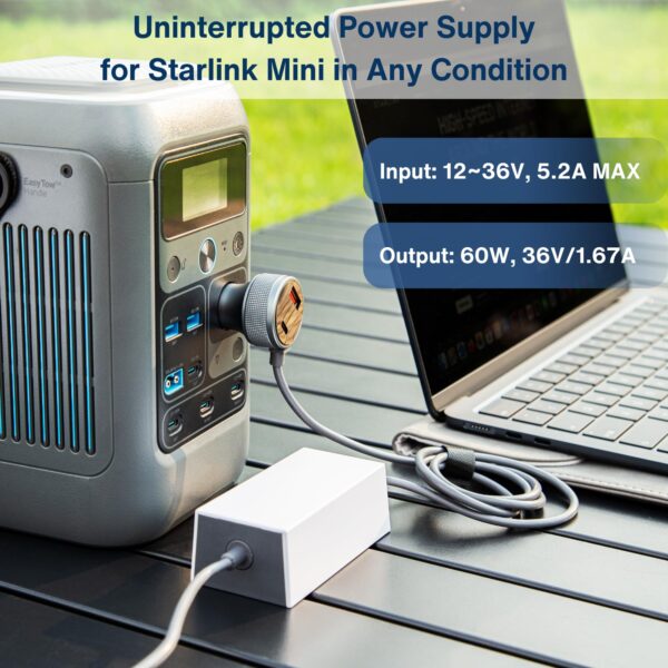 60 W Adapter DC Female to Cigarette Lighter Socket for Starlink Mini with 33 W Display