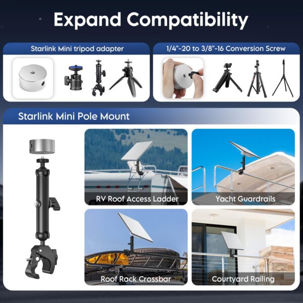 2025 Starlink Mini Pole Mount with Tripod Aluminum Adapter