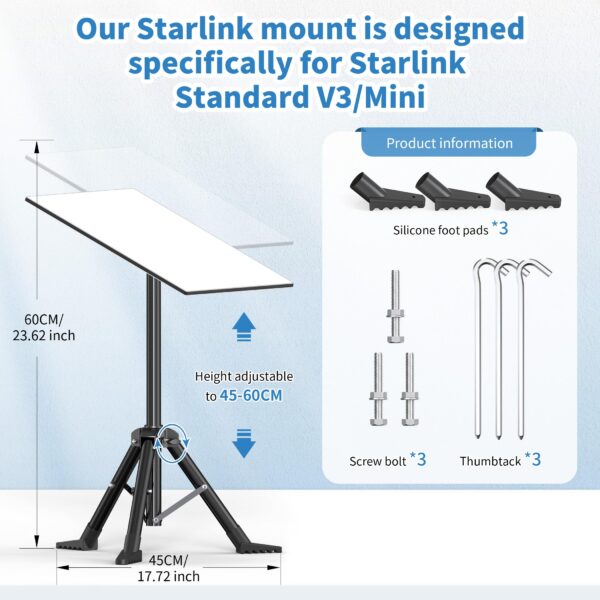 Starlink Gen 3 Camping and RV Tripod Mount with Ground Spikes and Pipe Adapter