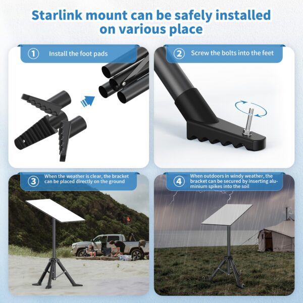 Starlink Gen 3 Camping and RV Tripod Mount with Ground Spikes and Pipe Adapter