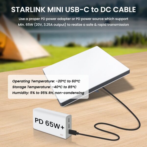 Starlink Mini 5m USB-C to DC Power Cable - 100W Waterproof